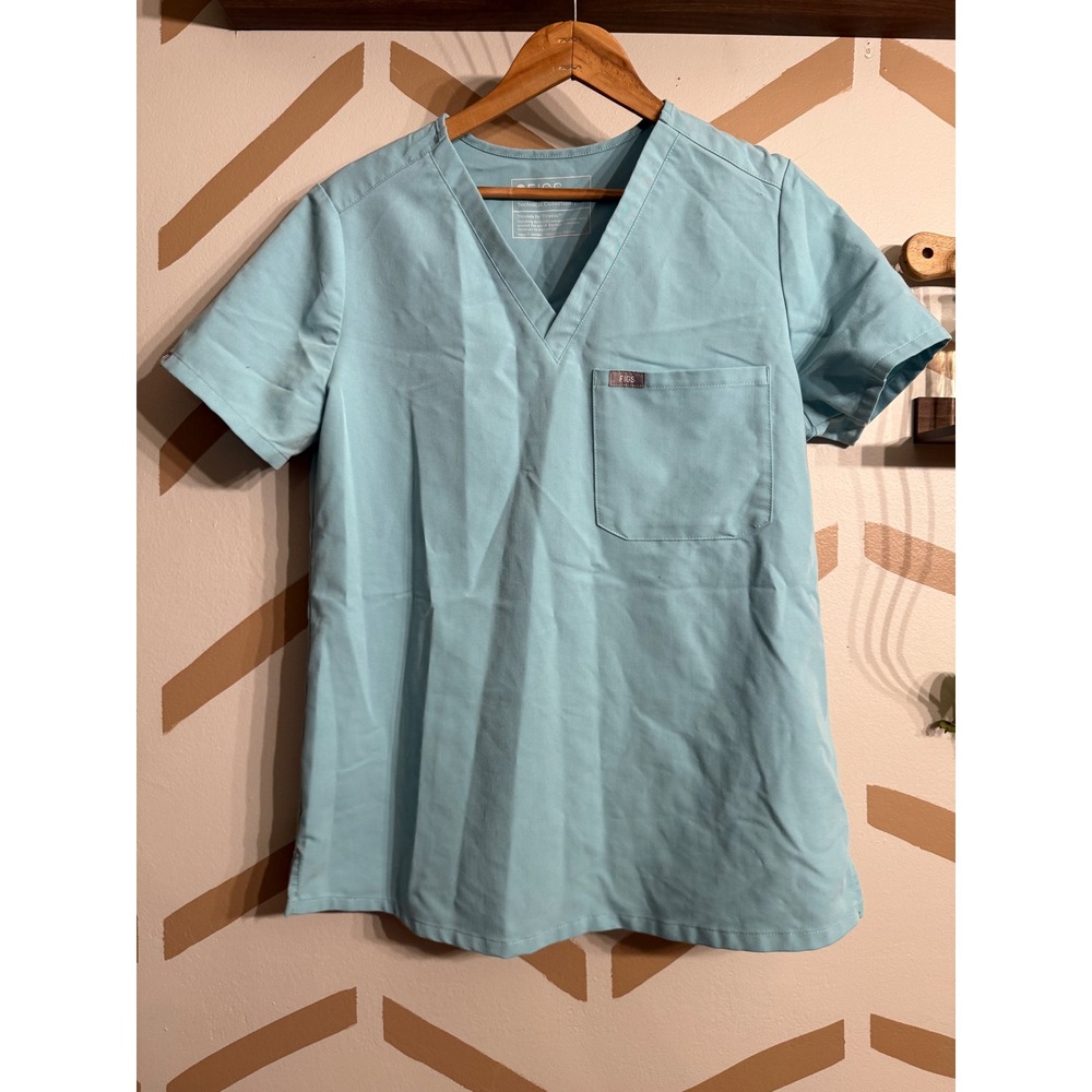 FIGS Catarina Scrub Top Womens Small Blue V-Neck Short Sleeve Pocket FW1000